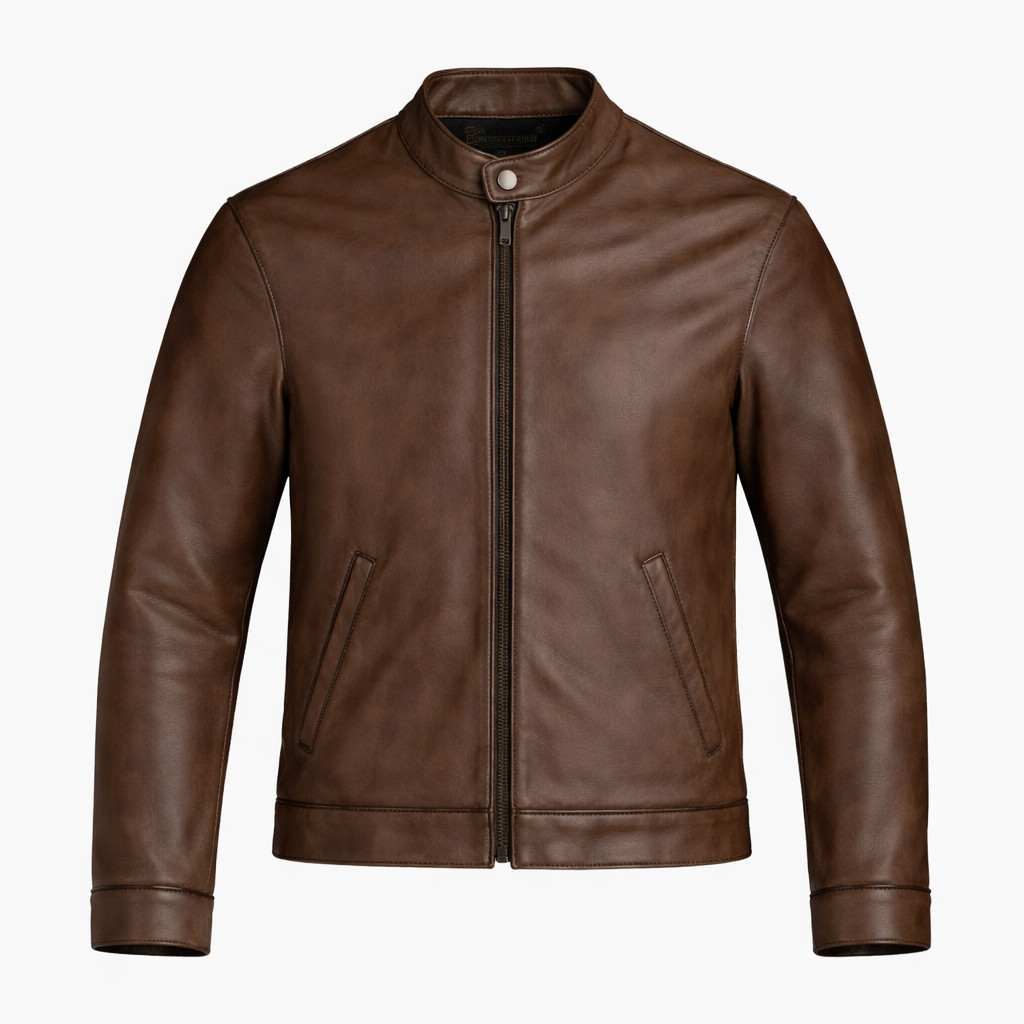 Pelleaura Men’s Classic Brown Racer Leather Jacket – Timeless Tailored Fit Pelleaura | Premium Quality Leather Stuff Brand USA