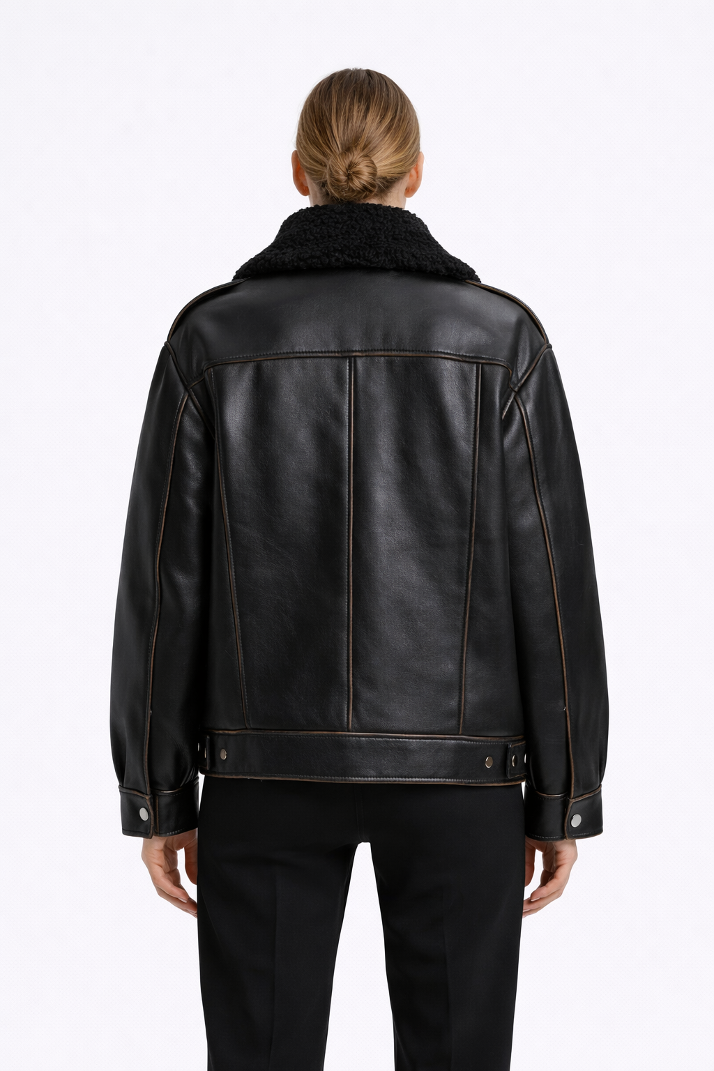 Pelleaura Women’s Black Leather Aviator Jacket with Shearling Collar – Premium Winter Bomber Jacket