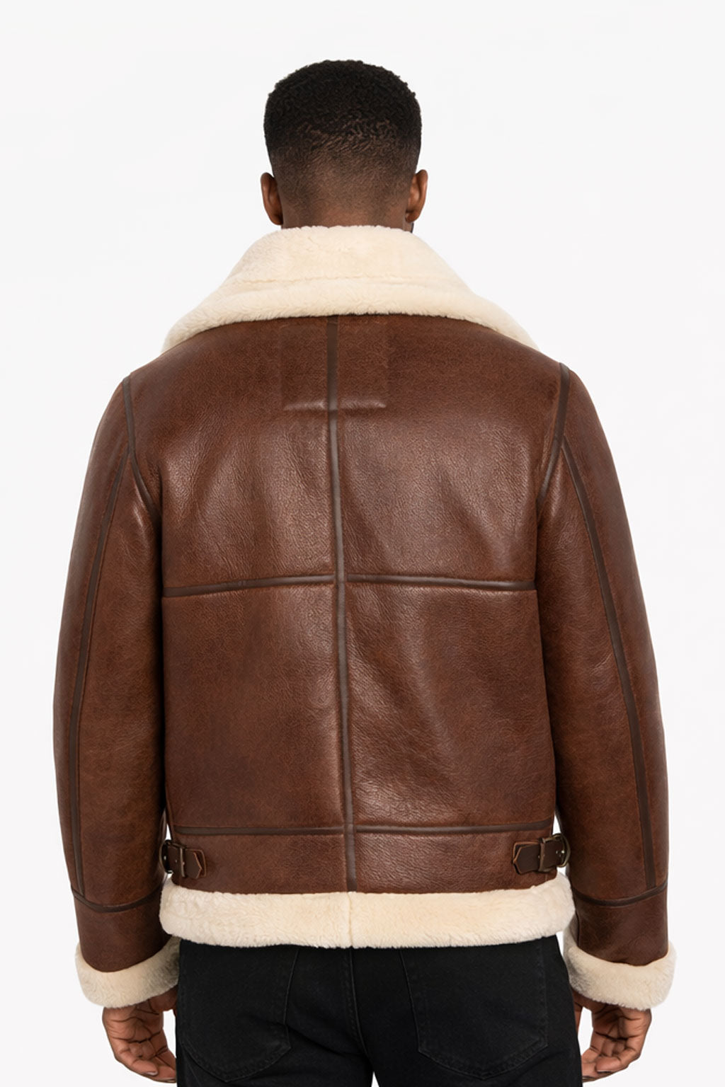 Pelleaura Men’s Brown Shearling Leather Aviator Jacket – Classic Winter B3 Style