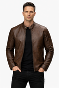 Pelleaura Men’s Classic Brown Racer Leather Jacket – Timeless Tailored Fit Pelleaura | Premium Quality Leather Stuff Brand USA