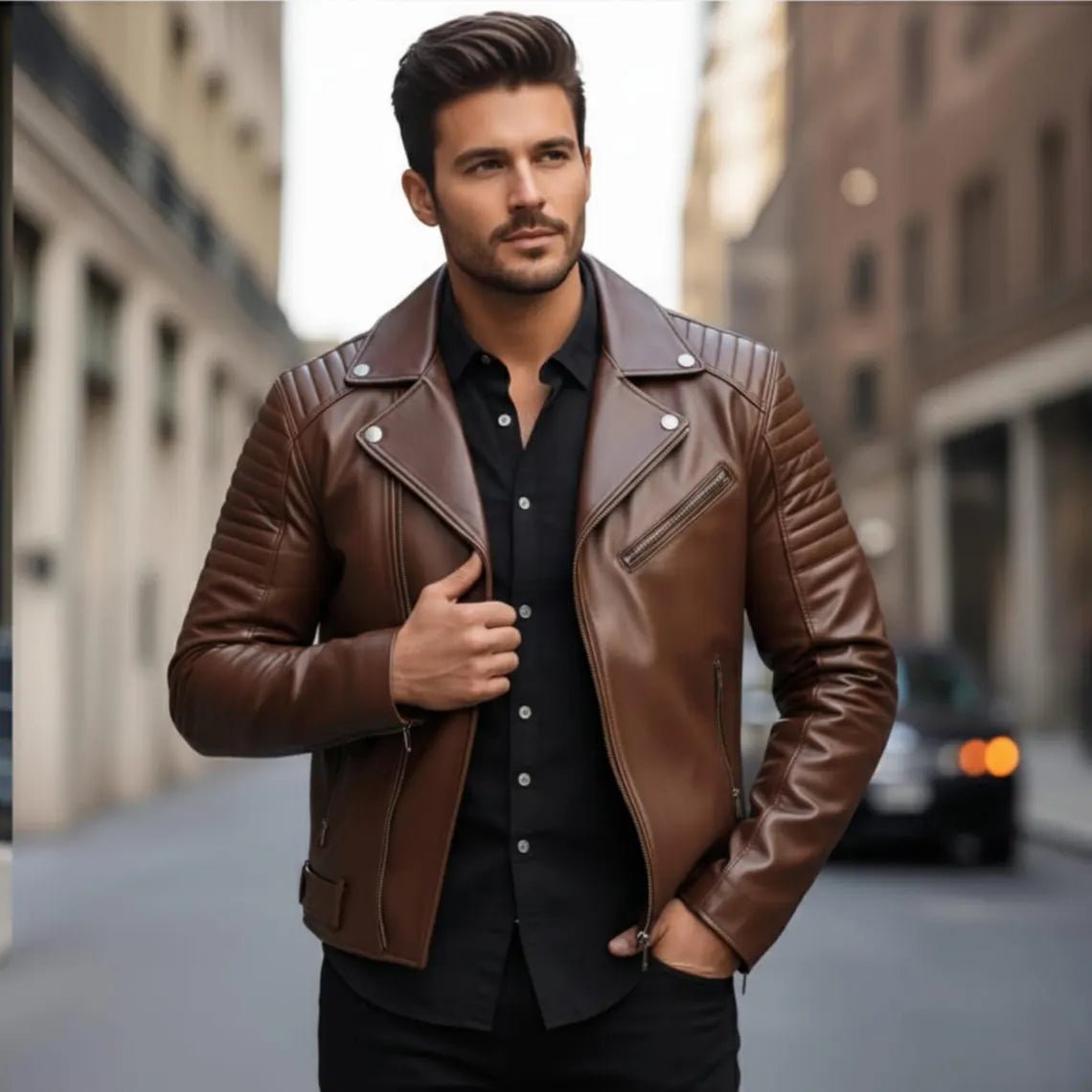 Men’s Chocolate Brown Biker Leather Jacket - Pelleaura | Premium Quality Leather Stuff Brand USA