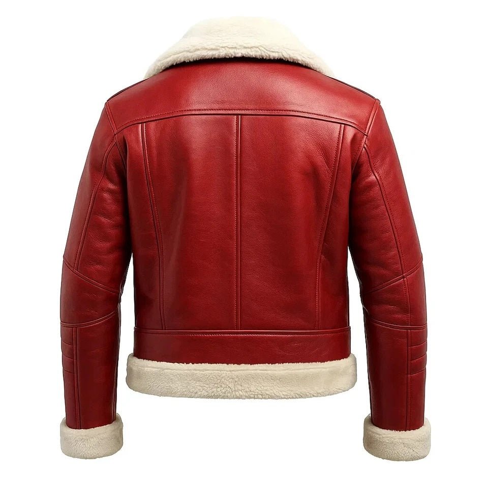 Men's Leather Jacket Shearling - Lined Red Moto/Biker - Winter Jackets for Men - Pelleaura | Premium Quality Leather Stuff Brand USA