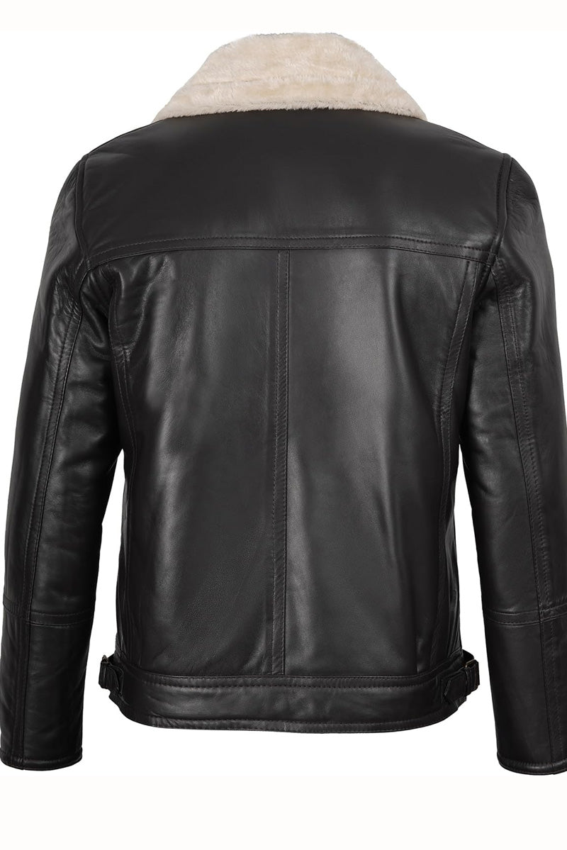 Men’s Shearling Black Leather Aviator Jacket - Pelleaura | Premium Quality Leather Stuff Brand USA