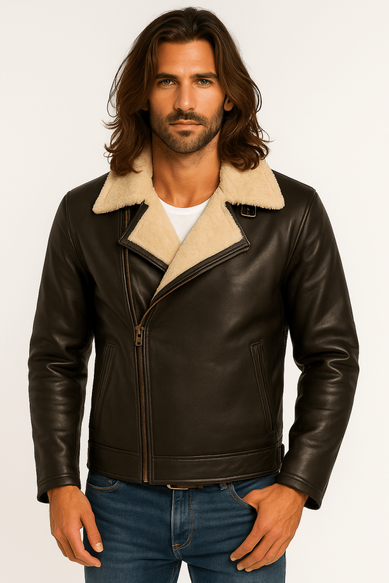 Men’s Shearling Black Leather Aviator Jacket - Pelleaura | Premium Quality Leather Stuff Brand USA