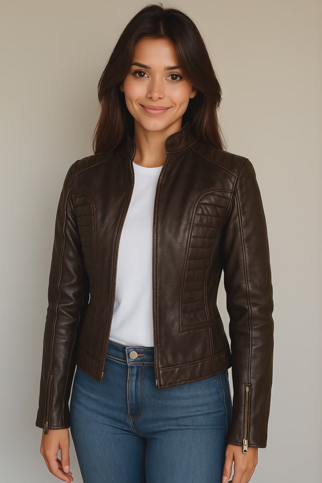 Rachel Womens Dark Brown Leather Jacket