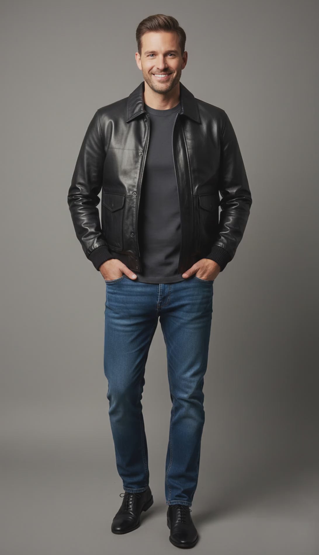 Dark brown antique leather biker jacket