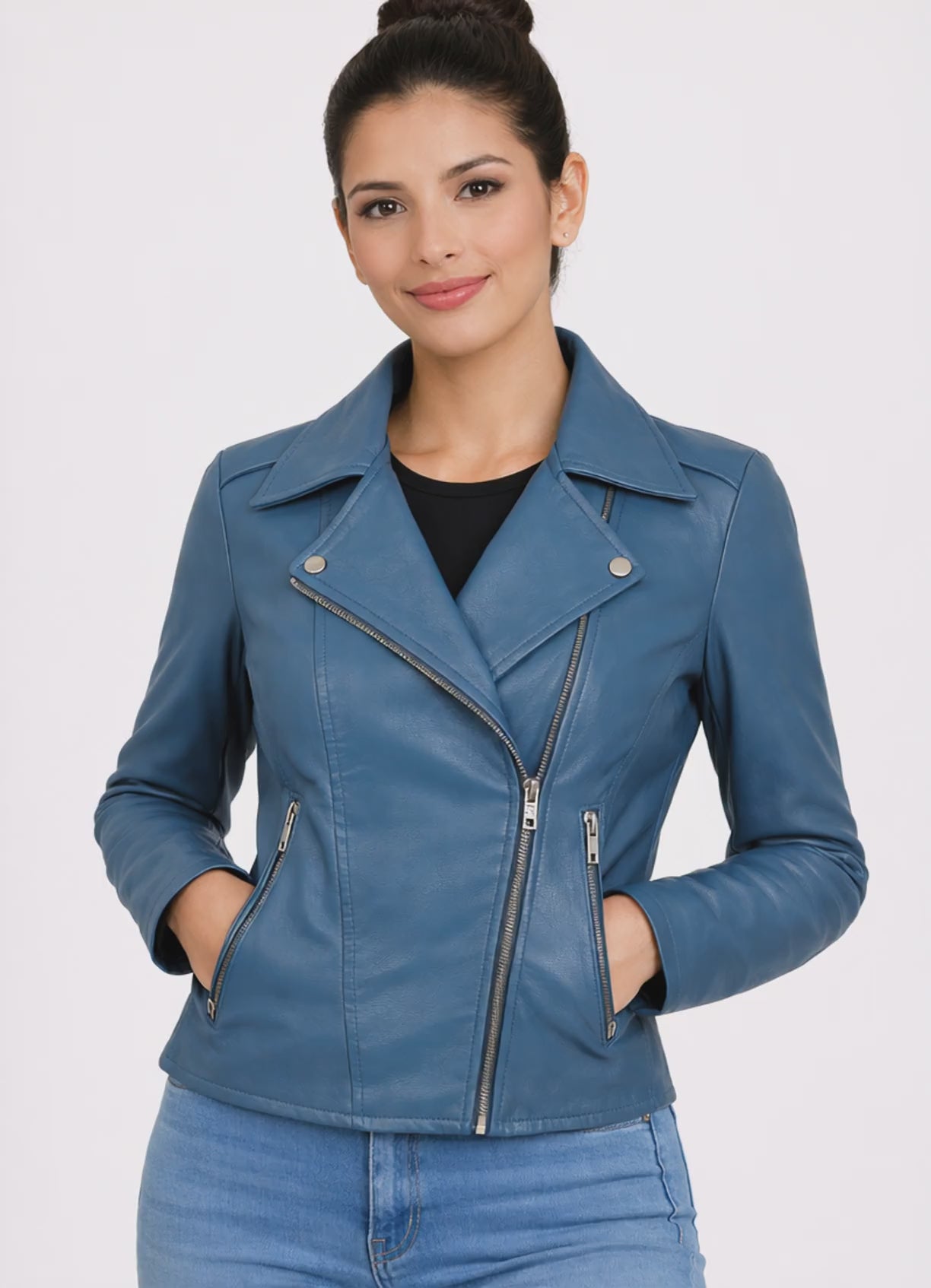 Flashback Blue Leather Biker Jacket