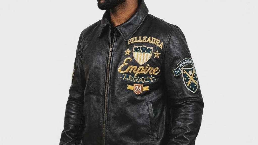 Pelleaura Empire Legacy 24 Sheep Leather Varsity Jacket Black
