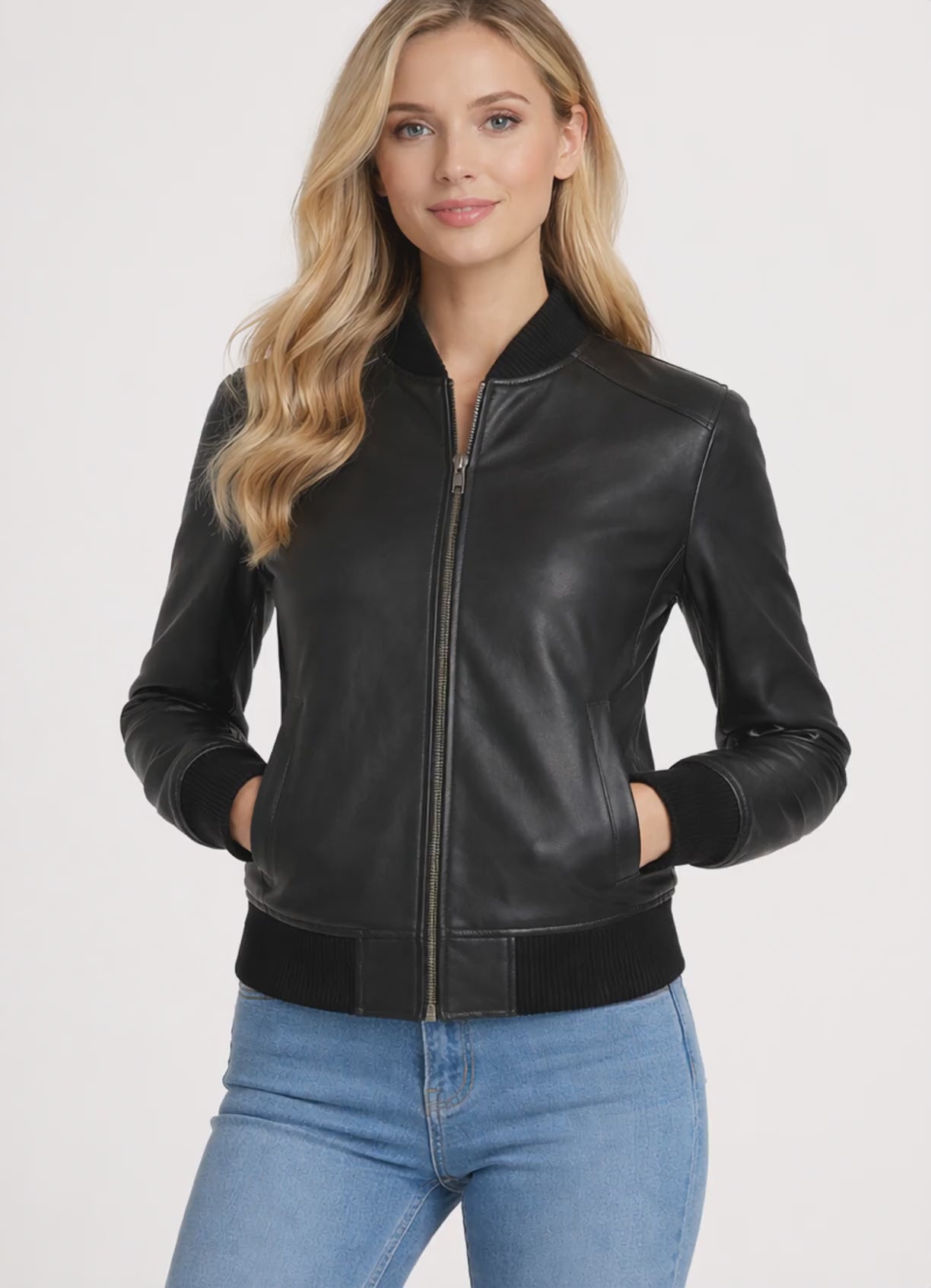 Bliss Black Leather Bomber Jacket