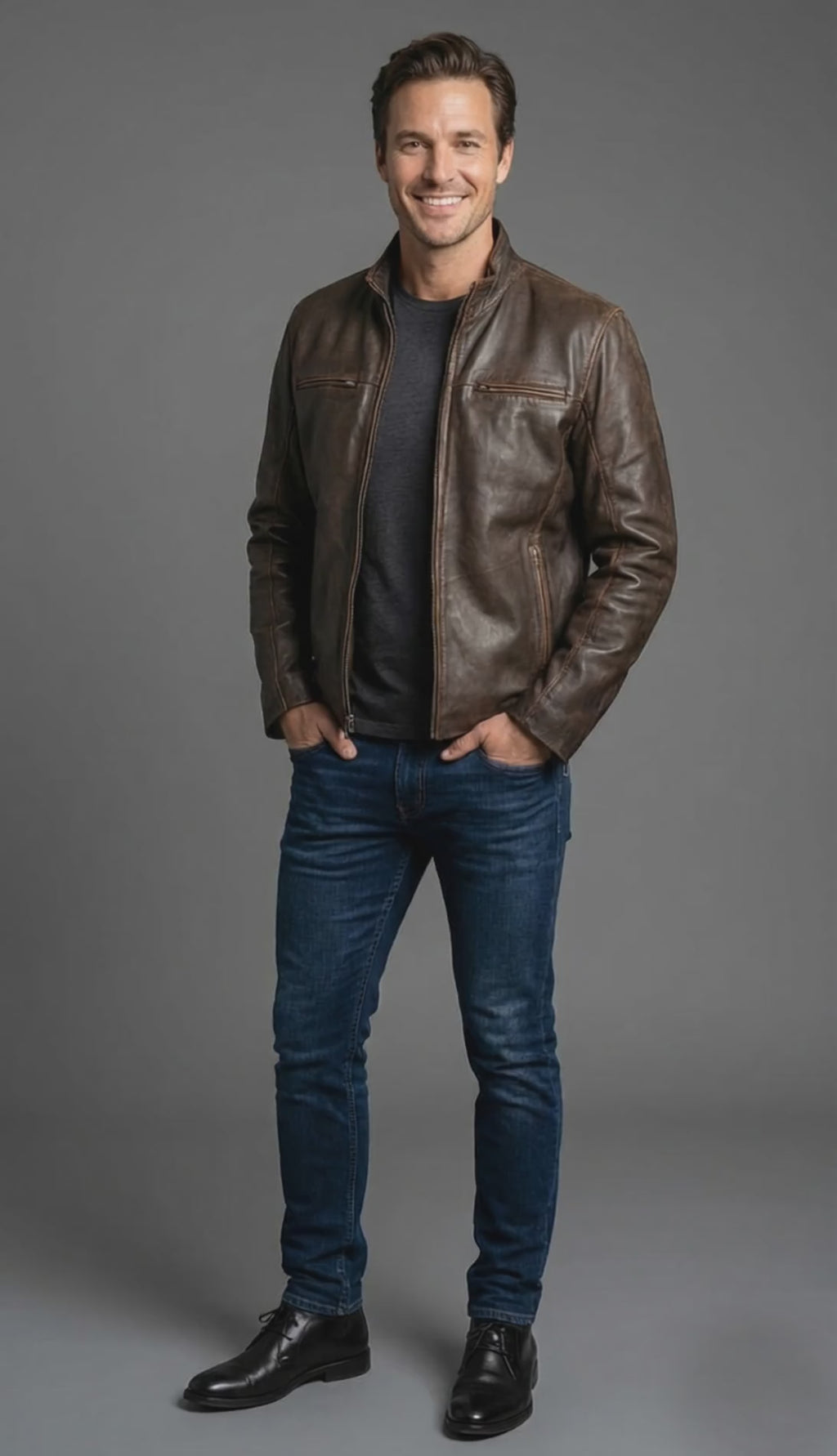 Driggs Leather  Mens Jacket Brown + free Crocodile card wallet