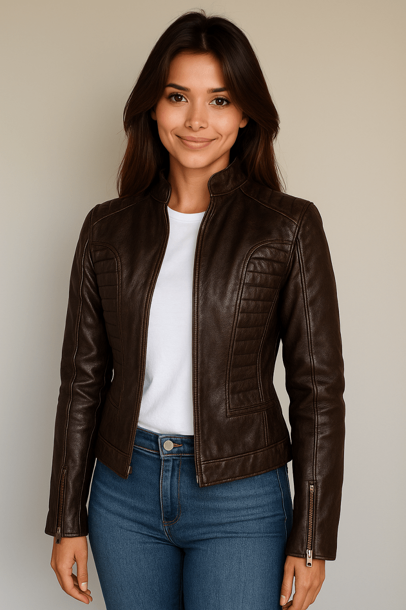 Rachel Womens Dark Brown Leather Jacket - Pelleaura | Premium Quality Leather Stuff Brand USA