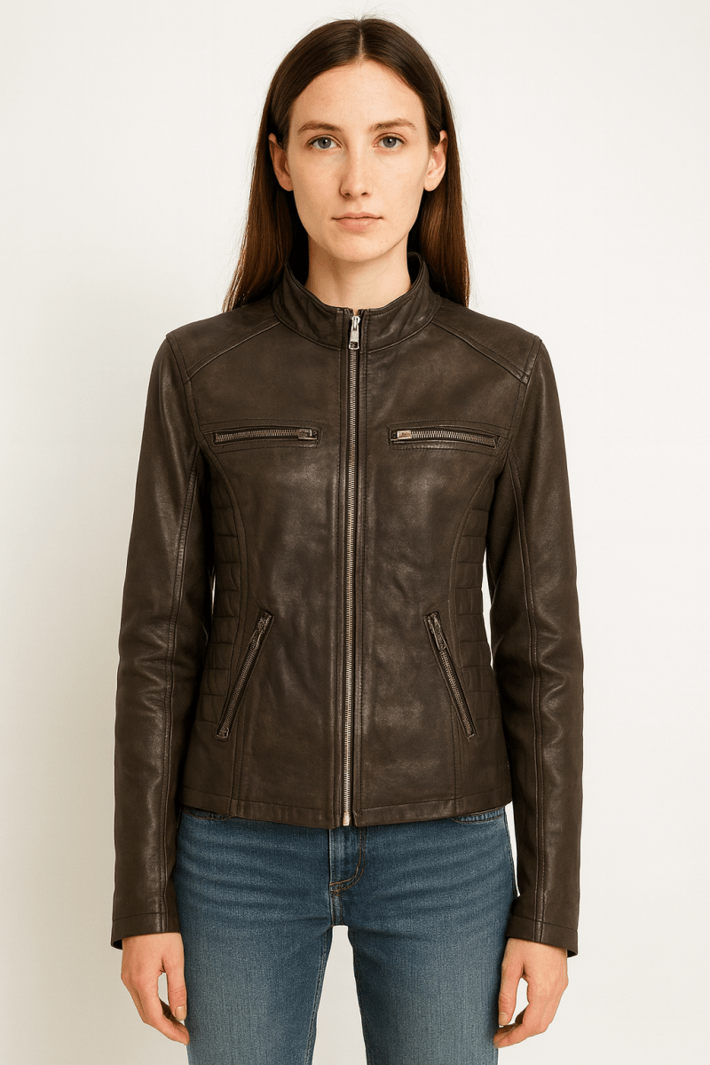 Rachel Womens Dark Brown Leather Jacket - Pelleaura | Premium Quality Leather Stuff Brand USA