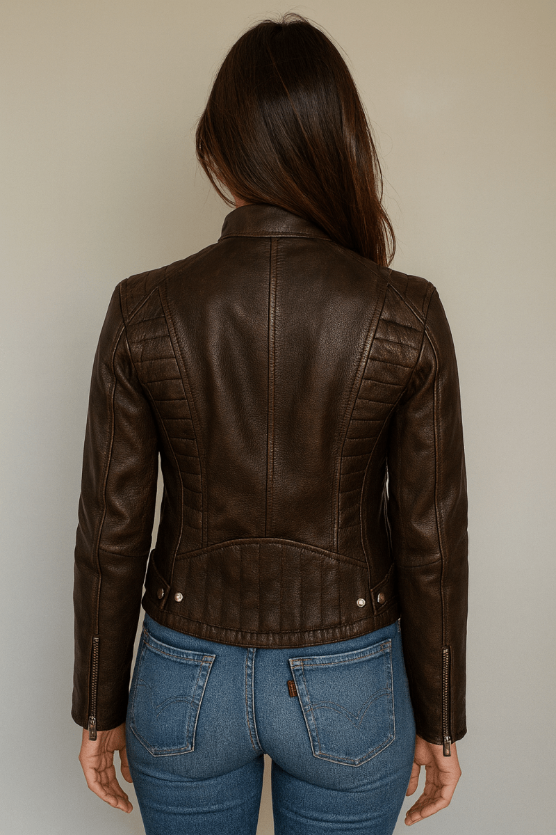 Rachel Womens Dark Brown Leather Jacket - Pelleaura | Premium Quality Leather Stuff Brand USA