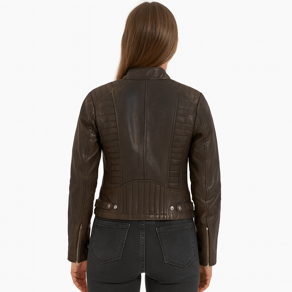 Rachel Womens Dark Brown Leather Jacket - Pelleaura | Premium Quality Leather Stuff Brand USA