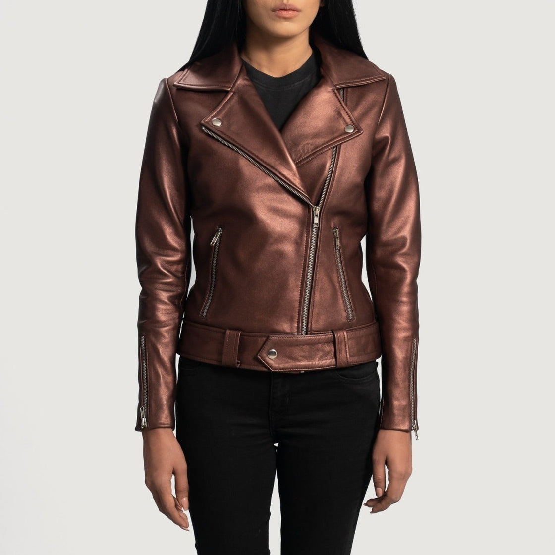 Rumy Maroon Leather Biker Jacket - Pelleaura | Premium Quality Leather Stuff Brand USA