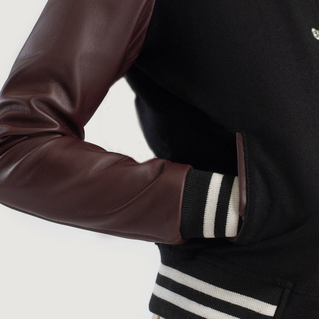 Savant Maroon & Black Hybrid Varsity Jacket - Pelleaura | Premium Quality Leather Stuff Brand USA