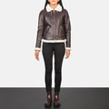 Sherilyn B - 3 Maroon Leather Bomber Jacket - Pelleaura | Premium Quality Leather Stuff Brand USA