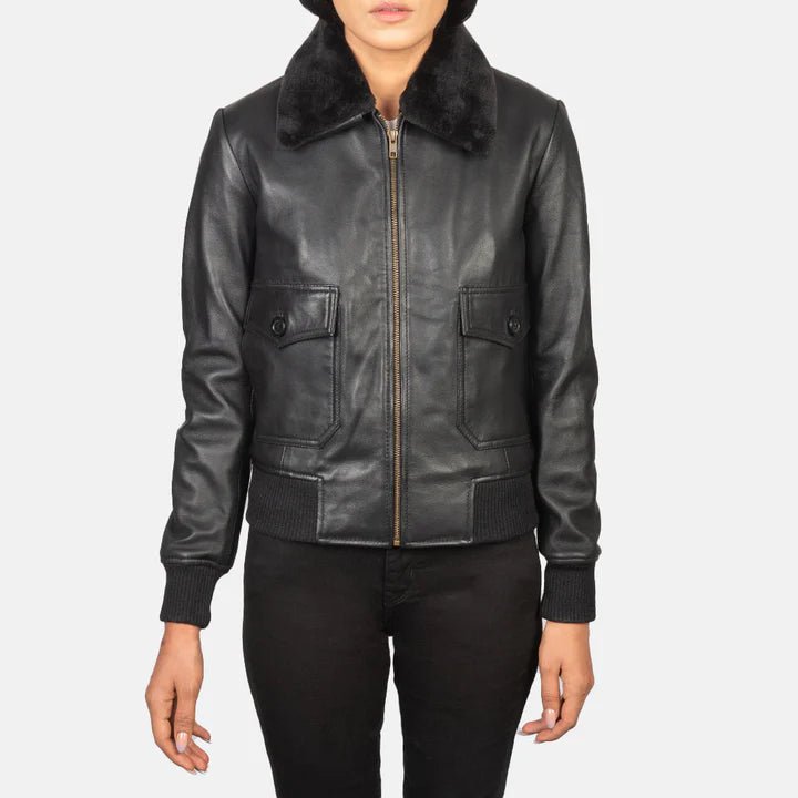 Stella G-1 Black Leather Bomber Jacket for Women - Pelleaura | Premium Quality Leather Stuff Brand USA