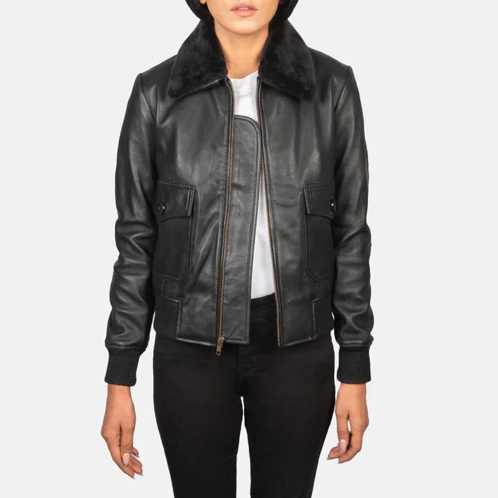 Stella G-1 Black Leather Bomber Jacket for Women - Pelleaura | Premium Quality Leather Stuff Brand USA