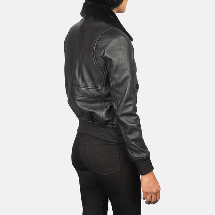 Stella G-1 Black Leather Bomber Jacket for Women - Pelleaura | Premium Quality Leather Stuff Brand USA