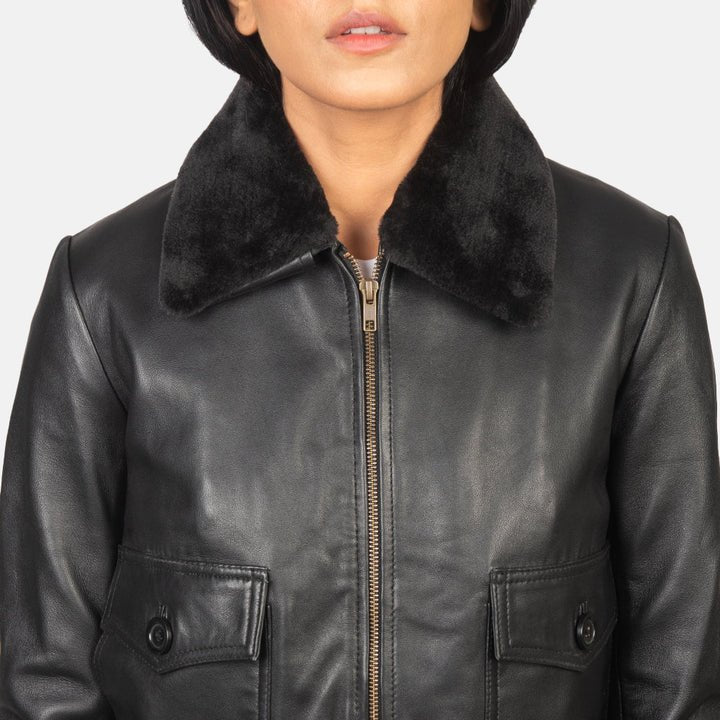 Stella G-1 Black Leather Bomber Jacket for Women - Pelleaura | Premium Quality Leather Stuff Brand USA