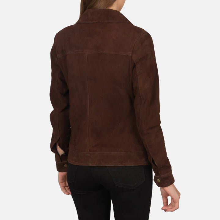 Suzy Mocha Suede Trucker Jacket For Women - Pelleaura | Premium Quality Leather Stuff Brand USA