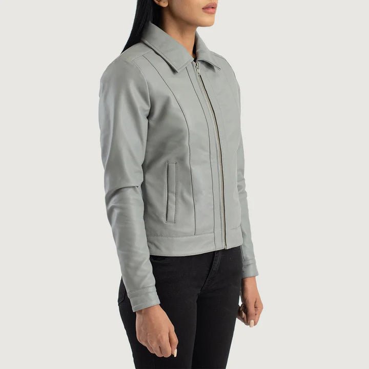 Vixen Grey Classic Collar Leather Jacket - Pelleaura | Premium Quality Leather Stuff Brand USA