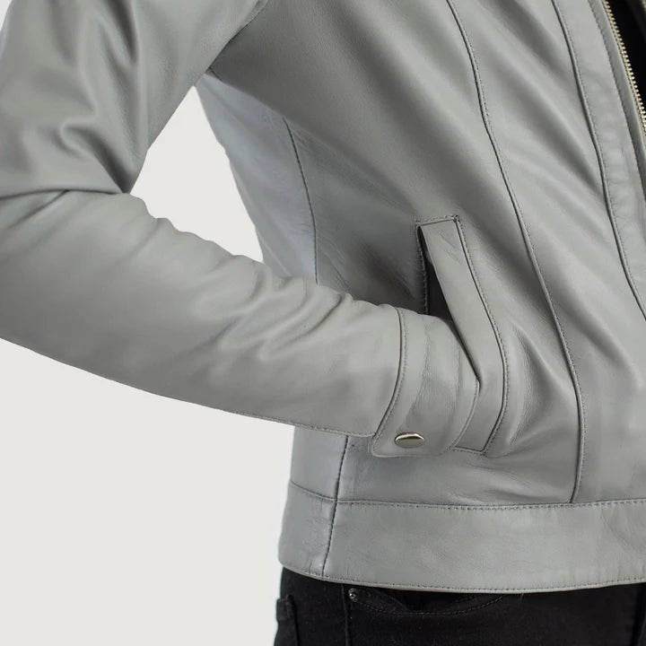 Vixen Grey Classic Collar Leather Jacket - Pelleaura | Premium Quality Leather Stuff Brand USA