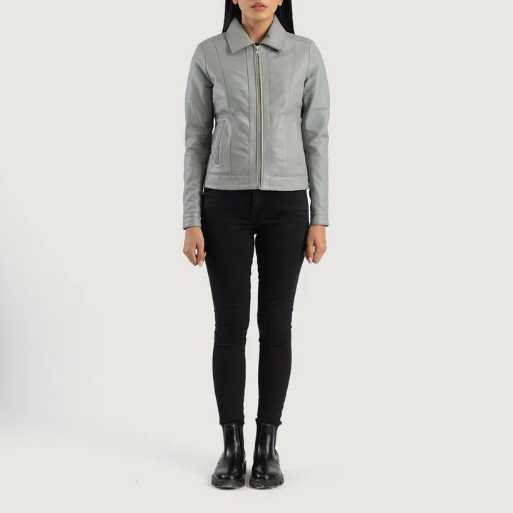 Vixen Grey Classic Collar Leather Jacket - Pelleaura | Premium Quality Leather Stuff Brand USA