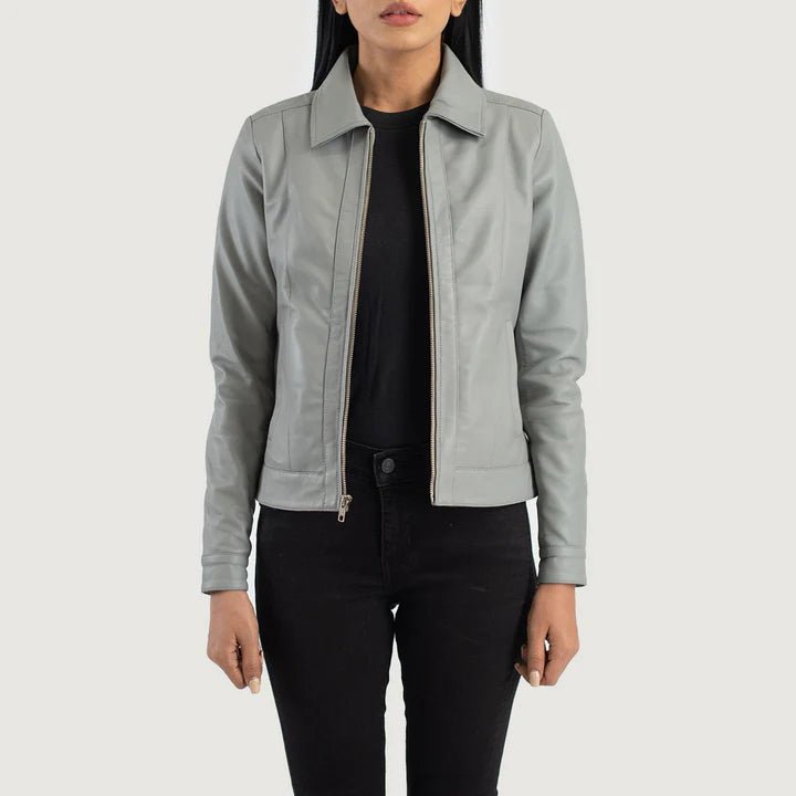 Vixen Grey Classic Collar Leather Jacket - Pelleaura | Premium Quality Leather Stuff Brand USA