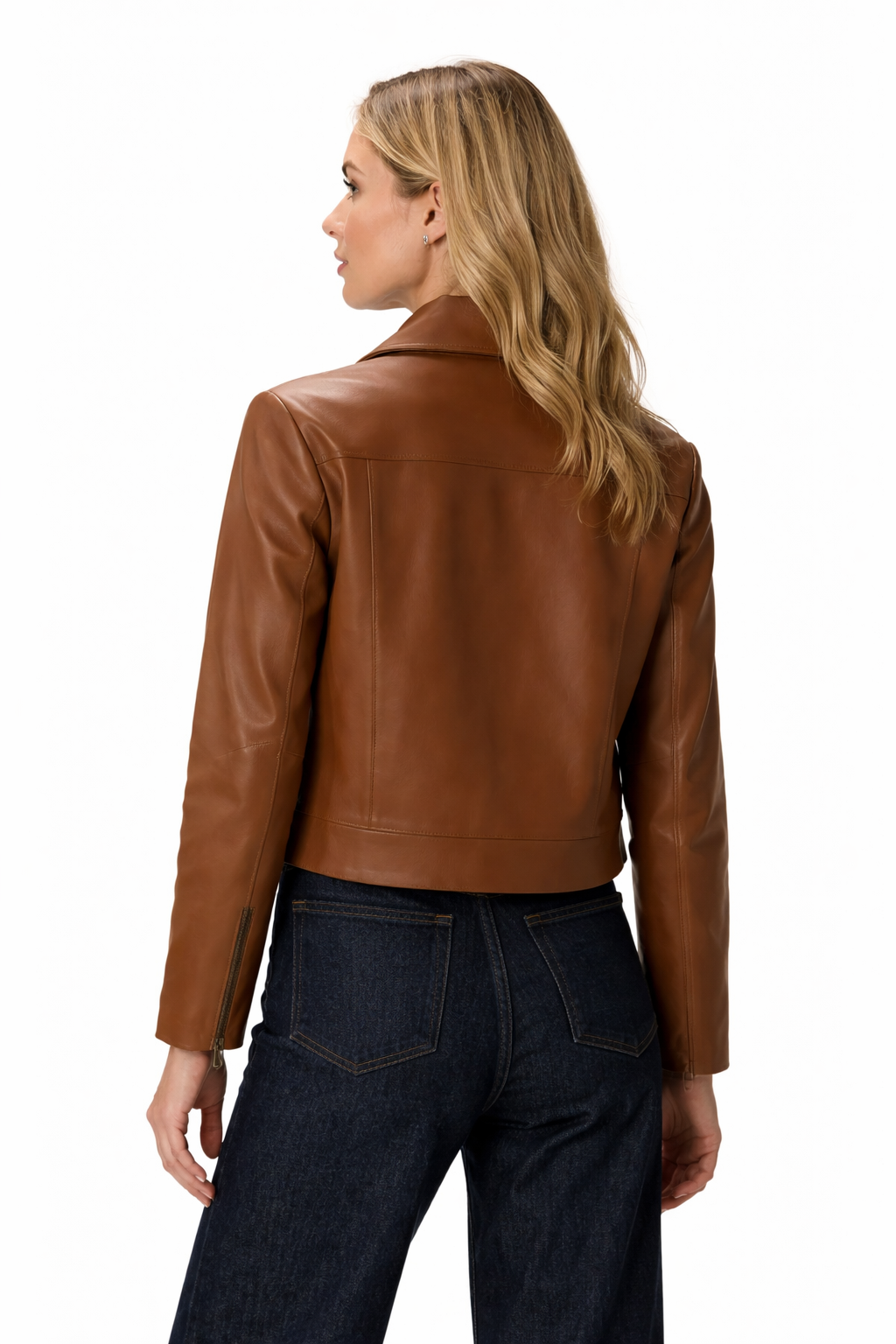 Pelleaura Women’s Brown Cropped Leather Jacket – Zip Front Genuine Leather Jacket for Women