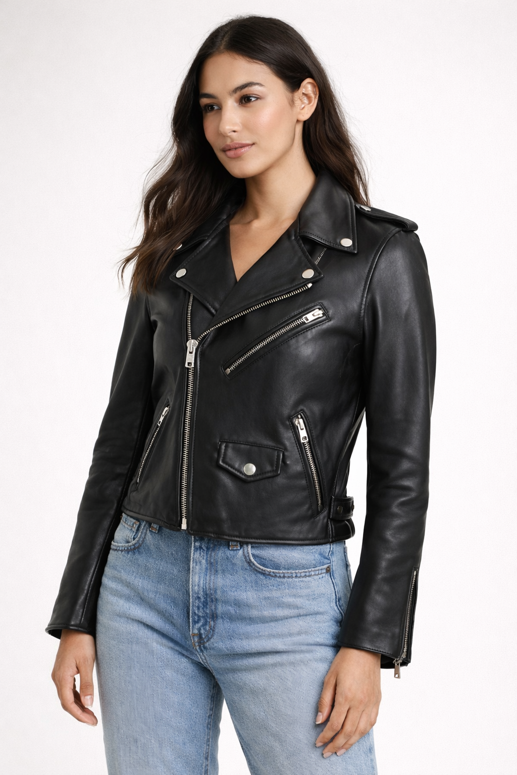 Pelleaura Women’s Black Sheepskin Leather Moto Jacket – Asymmetrical Zip Biker Style