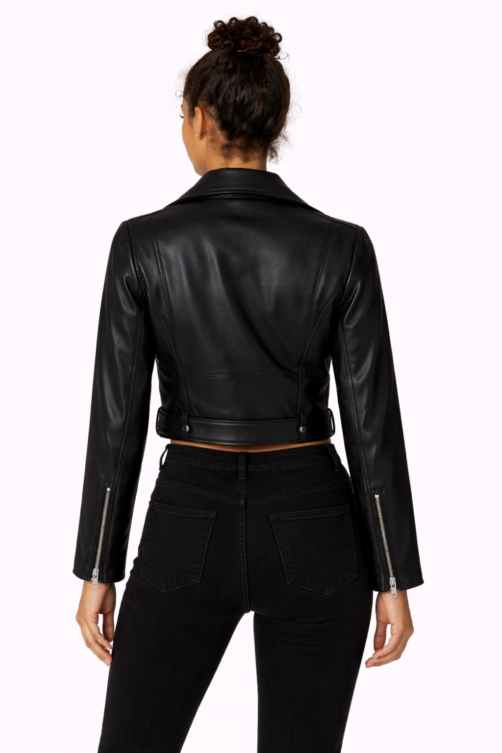 Pelleaura Women’s Black Nappa Leather Biker Jacket – Slim Fit Moto Jacket with Belt