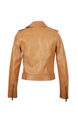 Women’s Genuine Leather Biker Jacket – Camel Tan Cowhide with Belt - Pelleaura | Premium Quality Leather Stuff Brand USA