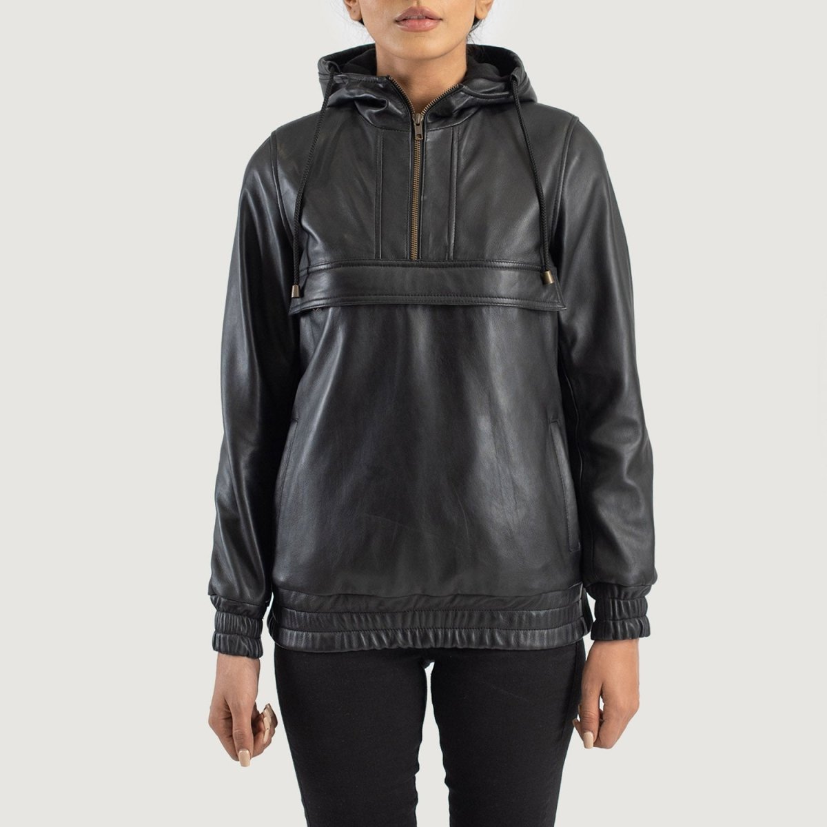 Zest Black Hooded Leather Pullover Jacket - Pelleaura | Premium Quality Leather Stuff Brand USA