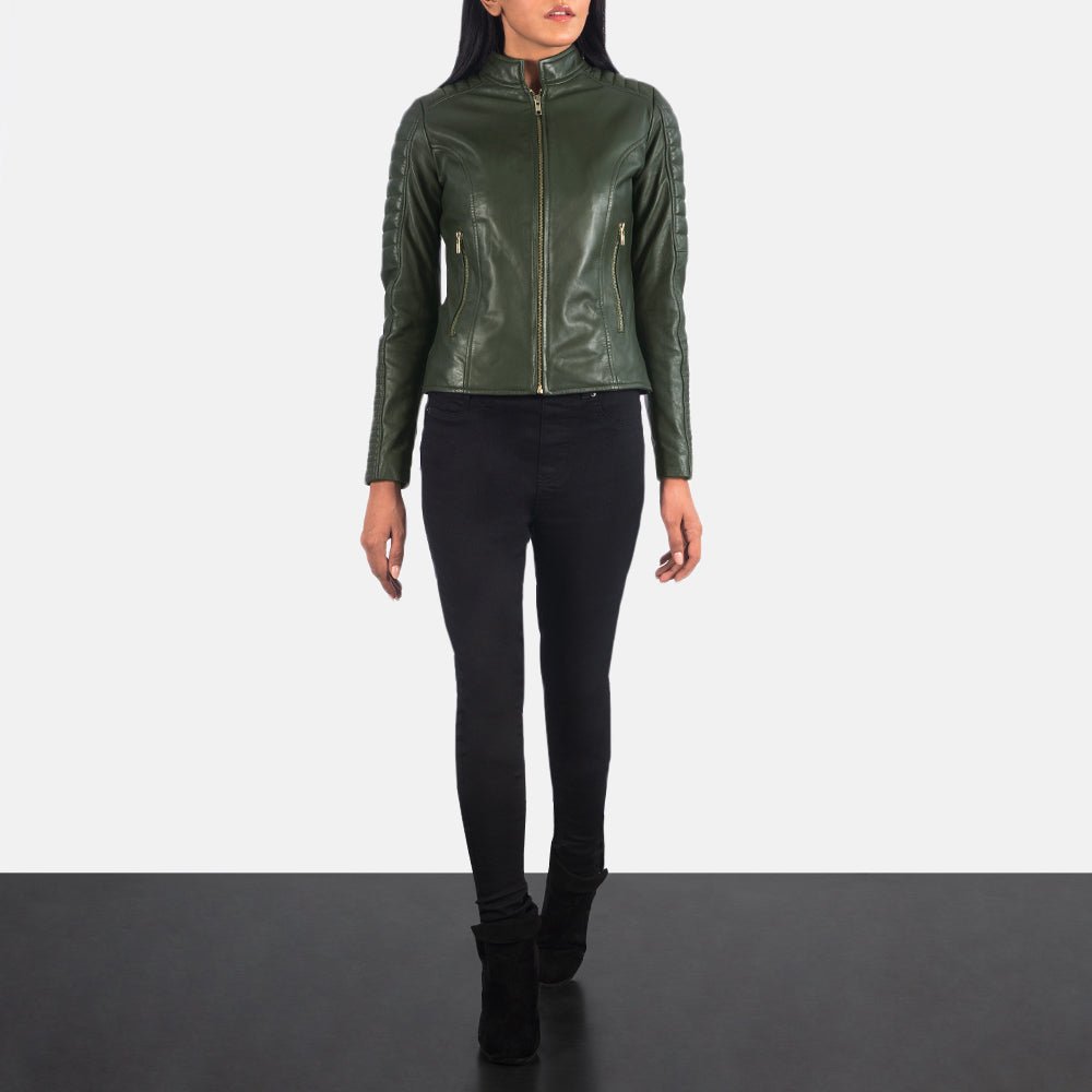Adalyn Quilted Green Leather Biker Jacket - Pelleaura | Premium Quality Leather Stuff Brand USA