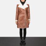 Amie Brown Double Breasted Shearling Coat - Pelleaura | Premium Quality Leather Stuff Brand USA