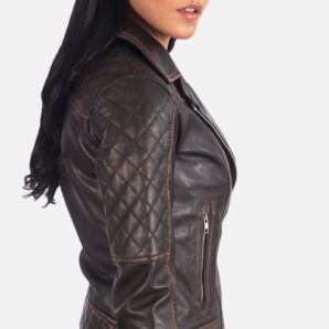 Carolyn Quilted Vintage Brown Biker Jacket - Pelleaura | Premium Quality Leather Stuff Brand USA