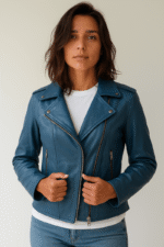 Flashback Blue Leather Biker Jacket - Pelleaura | Premium Quality Leather Stuff Brand USA
