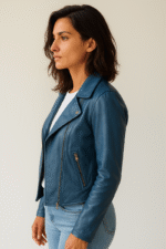 Flashback Blue Leather Biker Jacket - Pelleaura | Premium Quality Leather Stuff Brand USA