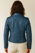 Flashback Blue Leather Biker Jacket - Pelleaura | Premium Quality Leather Stuff Brand USA