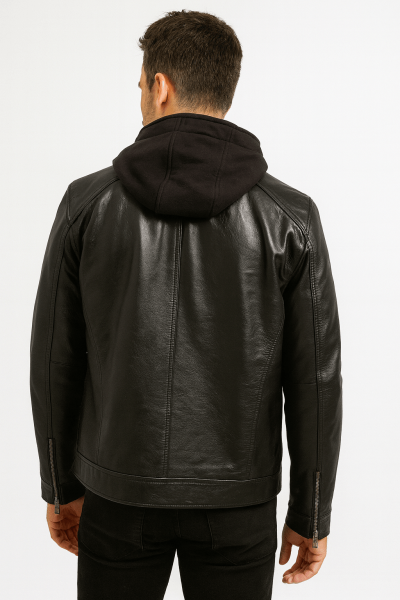 Hector Black Hooded Leather Biker Jacket - Pelleaura | Premium Quality Leather Stuff Brand USA