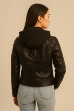 Hector Black Hooded Leather Biker Jacket for Women - Pelleaura | Premium Quality Leather Stuff Brand USA