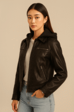 Hector Black Hooded Leather Biker Jacket for Women - Pelleaura | Premium Quality Leather Stuff Brand USA