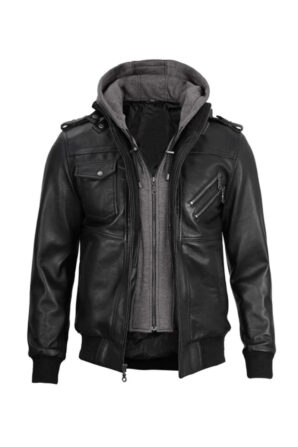 Lambskin Leather Jacket with Removable Hoodie - Pelleaura | Premium Quality Leather Stuff Brand USA