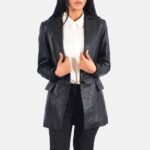 Marilyn Black Leather Blazer for Women - Pelleaura | Premium Quality Leather Stuff Brand USA