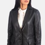 Marilyn Black Leather Blazer for Women - Pelleaura | Premium Quality Leather Stuff Brand USA