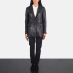 Marilyn Black Leather Blazer for Women - Pelleaura | Premium Quality Leather Stuff Brand USA