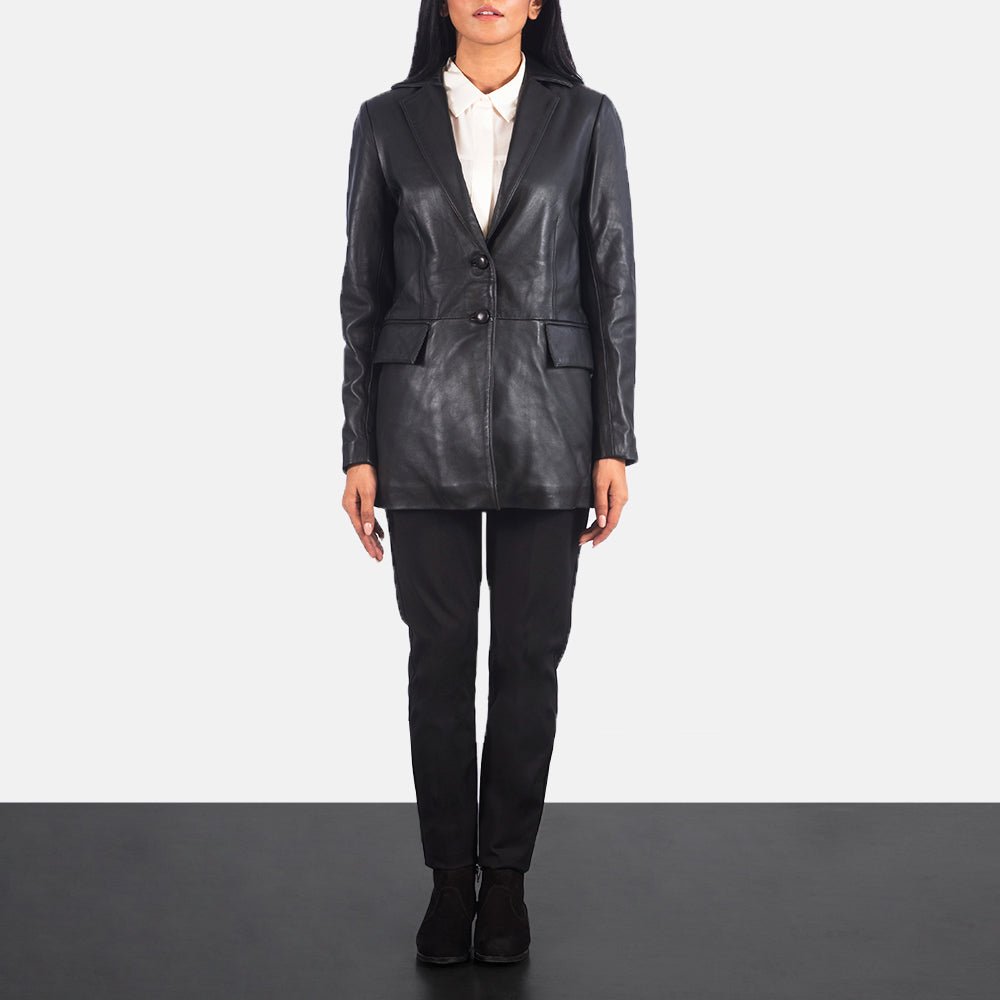 Marilyn Black Leather Blazer for Women - Pelleaura | Premium Quality Leather Stuff Brand USA