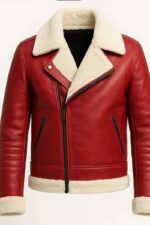 Men's Leather Jacket Shearling - Lined Red Moto/Biker - Winter Jackets for Men - Pelleaura | Premium Quality Leather Stuff Brand USA
